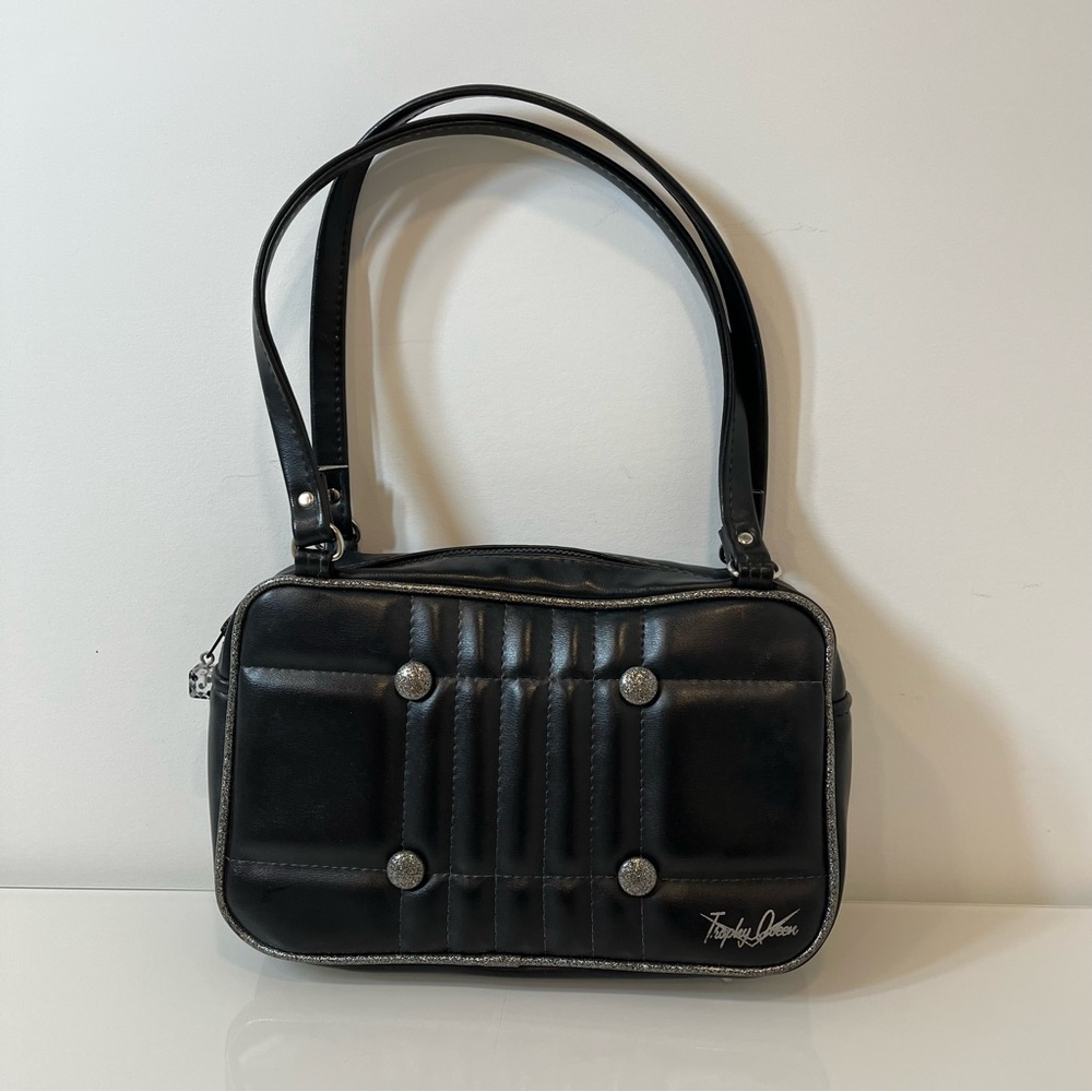 Trophy Queen Black Quilted Shoulder Bag RARE Leopard Lining Excellent Condition
